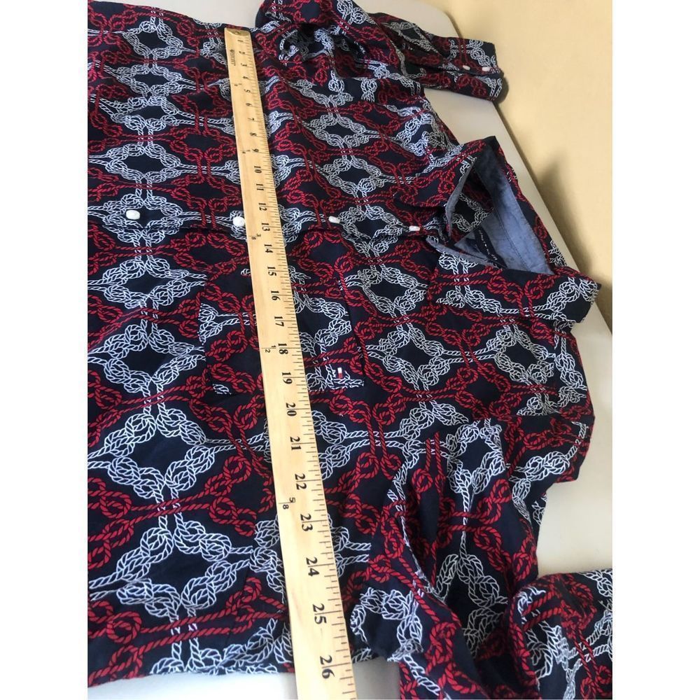 TOMMY HILFIGER Navy w/ Red & White Knotted Rope Print Tabbed Sleeve Shirt Sz 1X - Picture 8 of 13